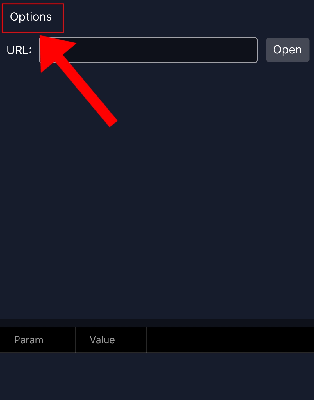 واجهة تطبيق Direct Package Installer الرئيسية وزر Options