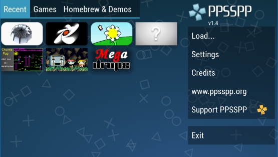واجهة محاكي PPSSPP