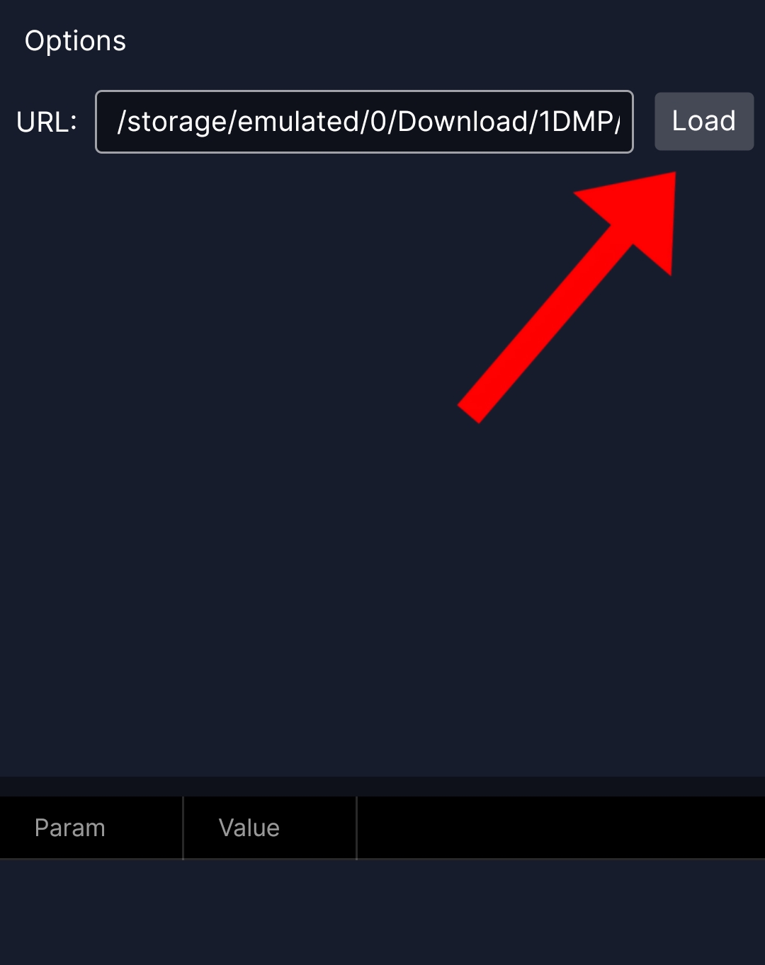 زر Load في تطبيق الدايركت قبل الضغط عليه