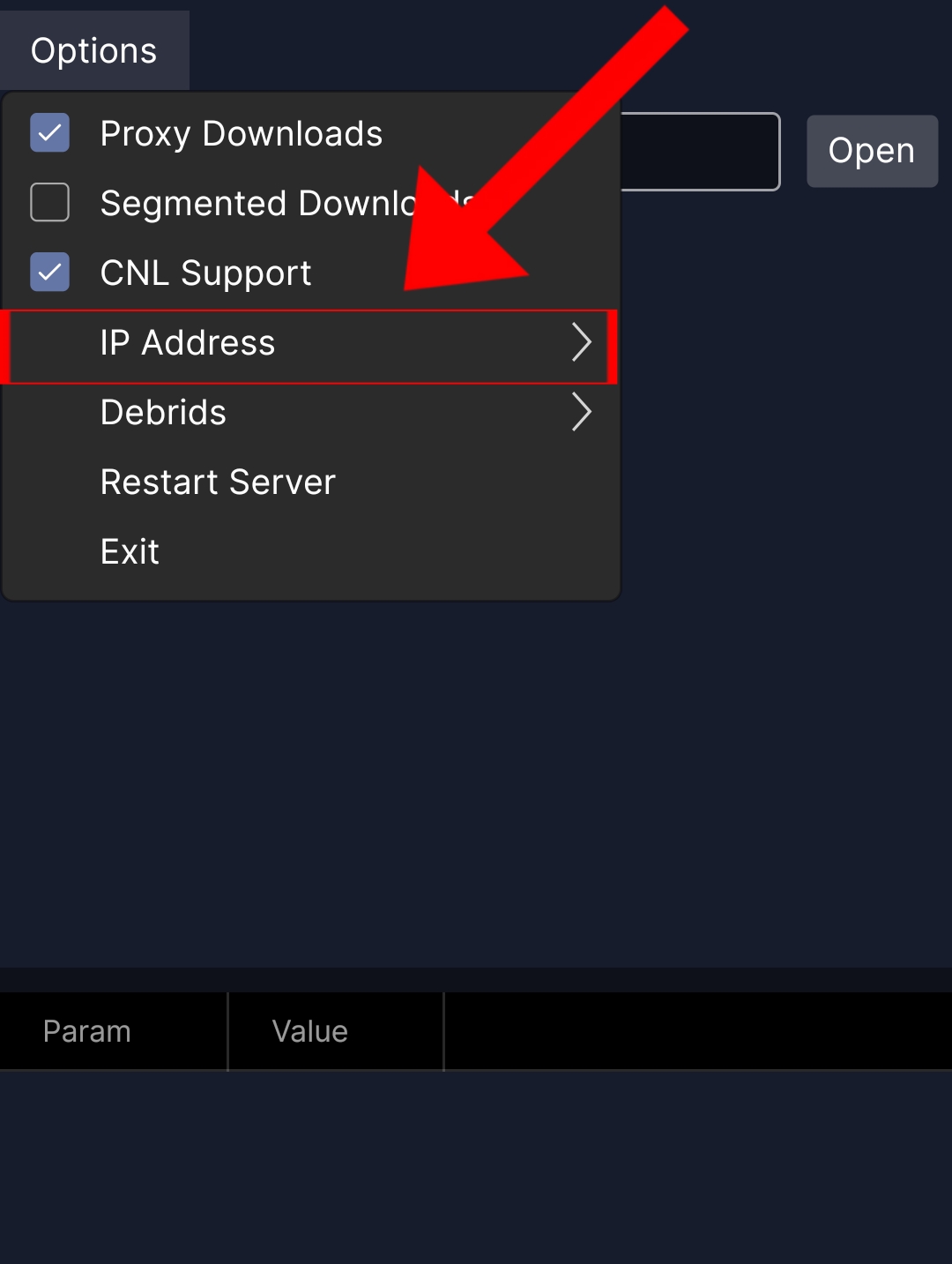 زر Set IP لإظهار خانات تعبئة الآيبيهات في تطبيق الدايركت